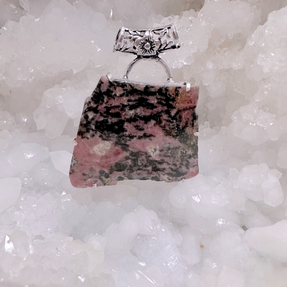 Natural Rough Rhodonite Large Pendant.